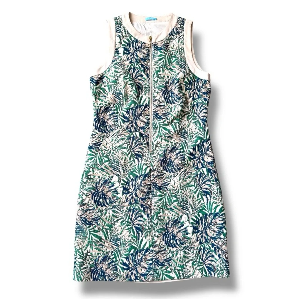 J. McLaughlin Sandra Botanical Jacquard Front Zip Sleeveless Dress Size 8 - Picture 2 of 14